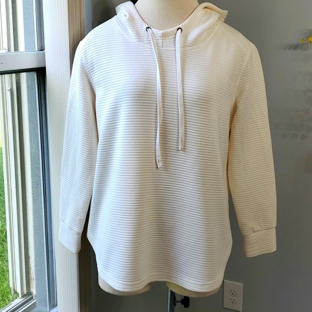 ANTHROPOLOGY JANE & DELANCEY, Hoodie top, ribbed. Size large. Tie‎
